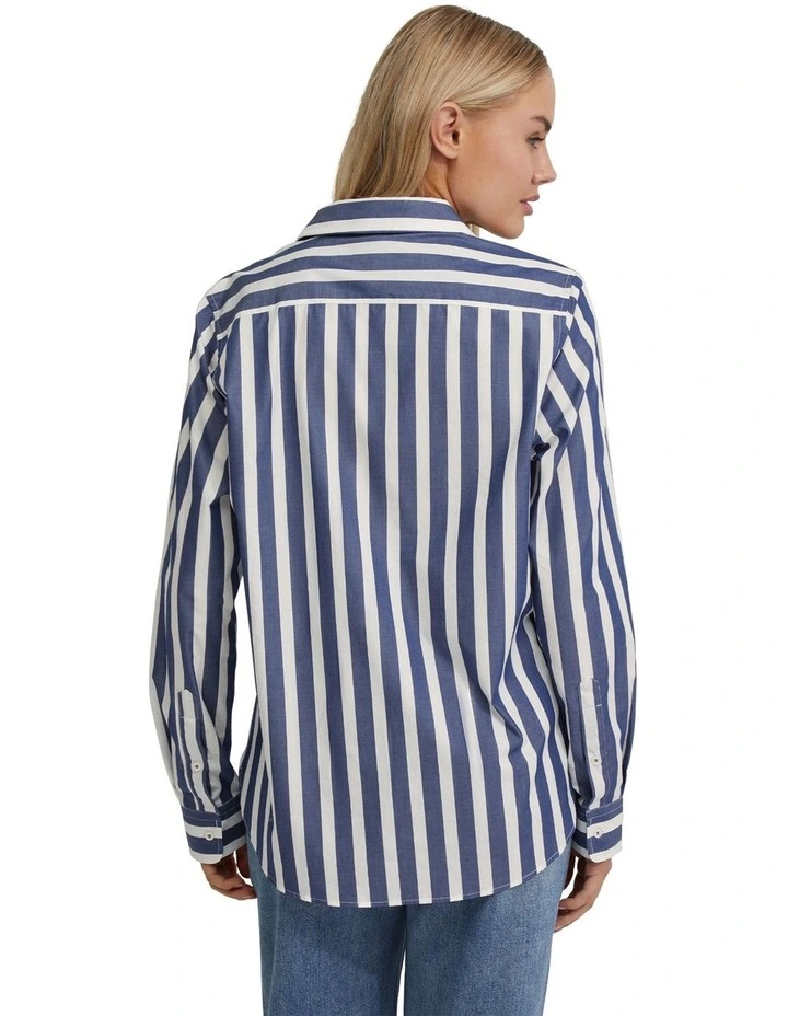 Ariel Striped Cotton Shirt in Navy image 3