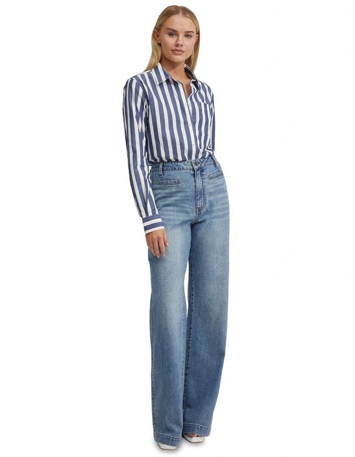 Ariel Striped Cotton Shirt in Navy image 5