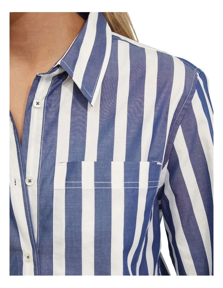 Ariel Striped Cotton Shirt in Navy image 6