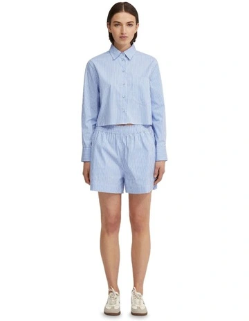 Carrie Crop Striped Shirt in Blue/White