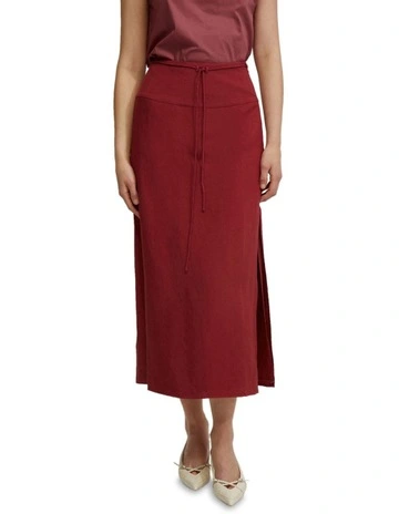 Rose Linen Blend Skirt in Spice Rose
