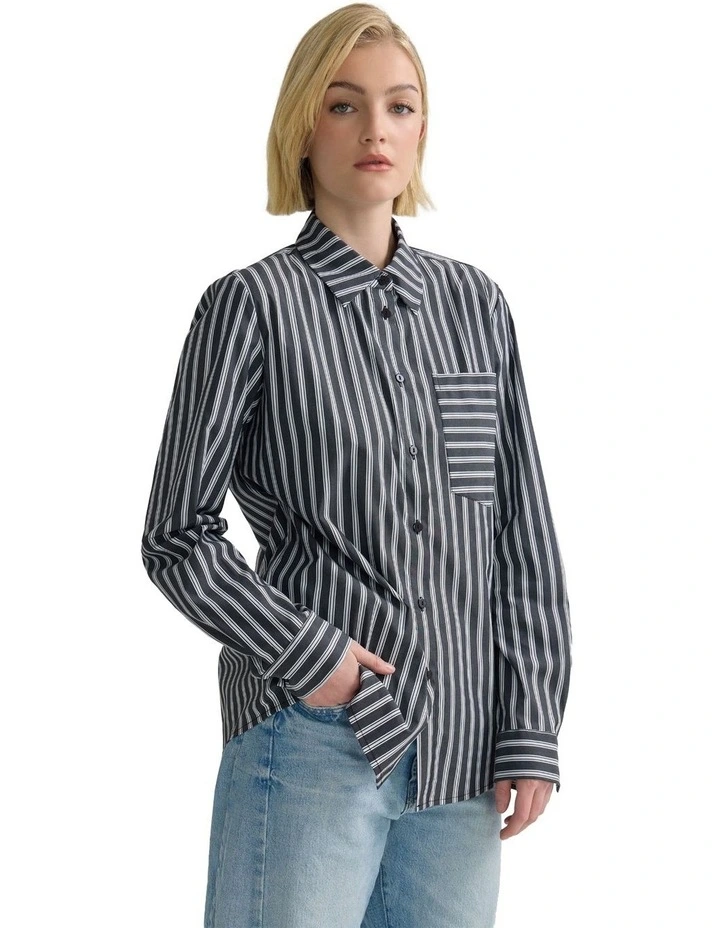 Mia Strech Cotton Shirt in Black image 3