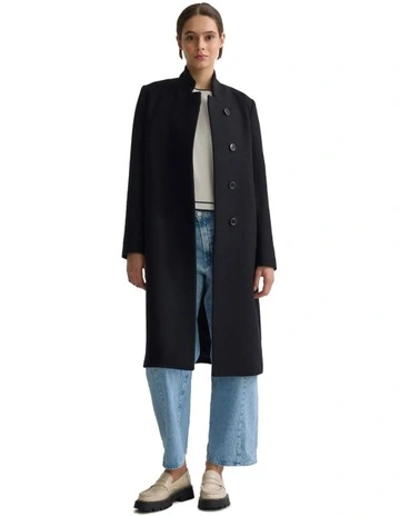 Olive Wool Coat in Black