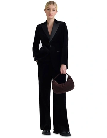Trixie Stretch Velvet Blazer in Black