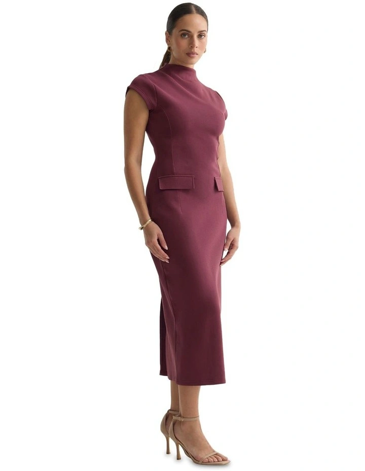 Eve Scuba Stretch Dress in Burgundy image 3