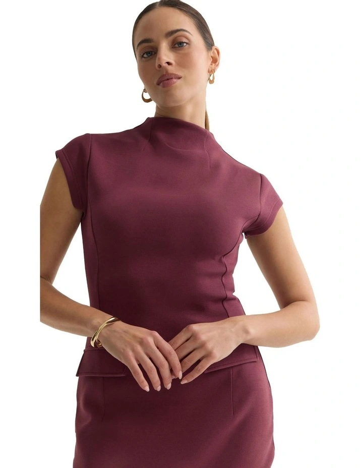 Eve Scuba Stretch Dress in Burgundy image 4