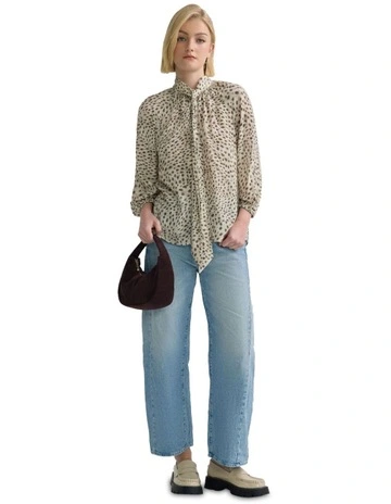 Claudine Animal Print Top in White