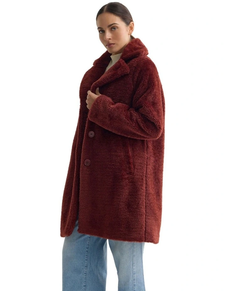 Teddy Faux Fur Coat in Bronze image 3