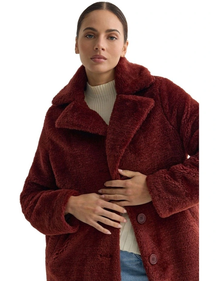 Teddy Faux Fur Coat in Bronze image 4