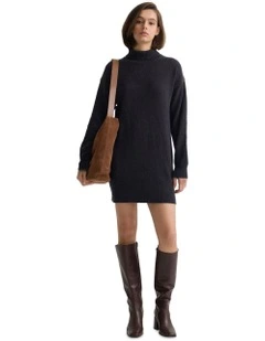 Tilda Knitted Wool Mini Dress in Charcoal