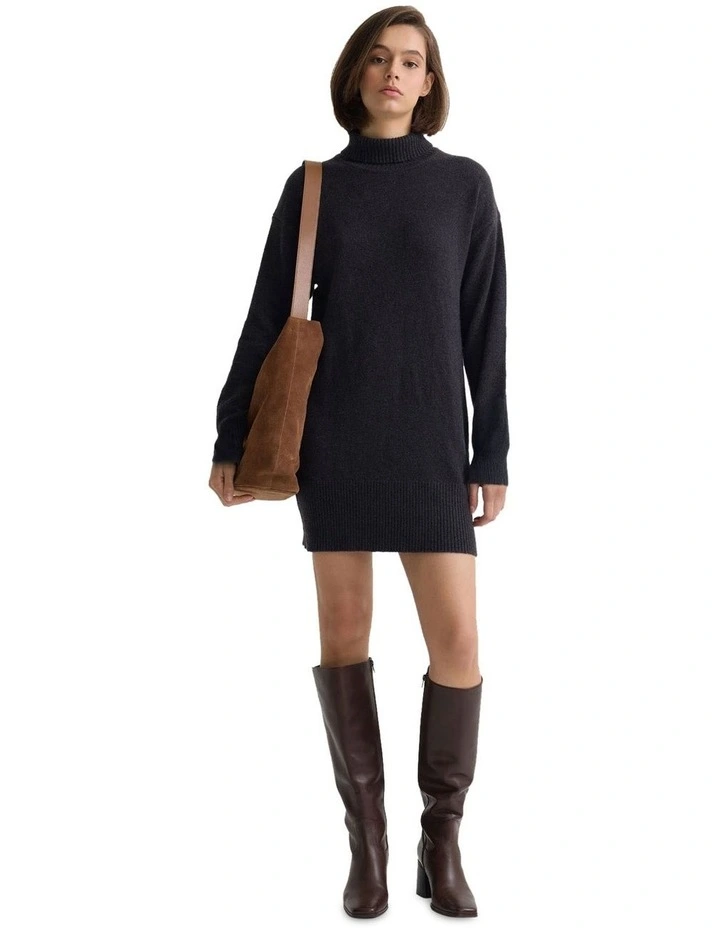 Tilda Knitted Wool Mini Dress in Charcoal image 1