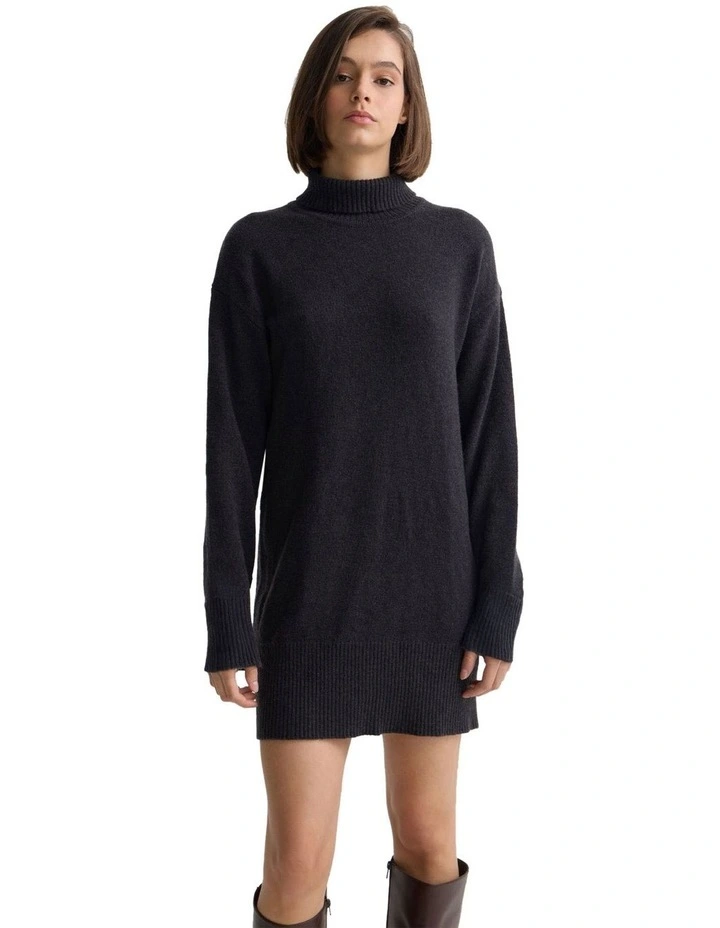 Tilda Knitted Wool Mini Dress in Charcoal image 3