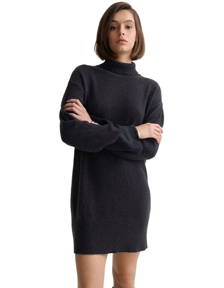 Tilda Knitted Wool Mini Dress in Charcoal image 5