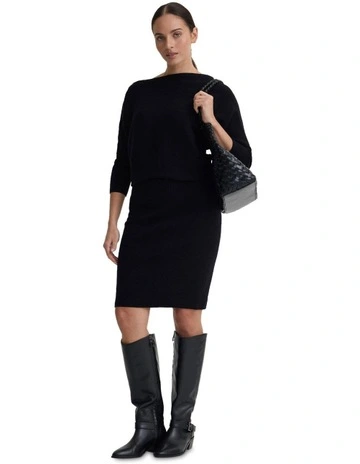 Emma Off Shoulder Knit Dress in Black