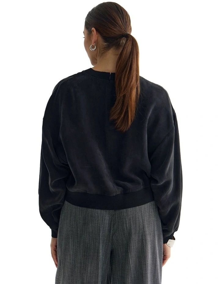 Lola Rib Collar Cupro Top in Black image 2