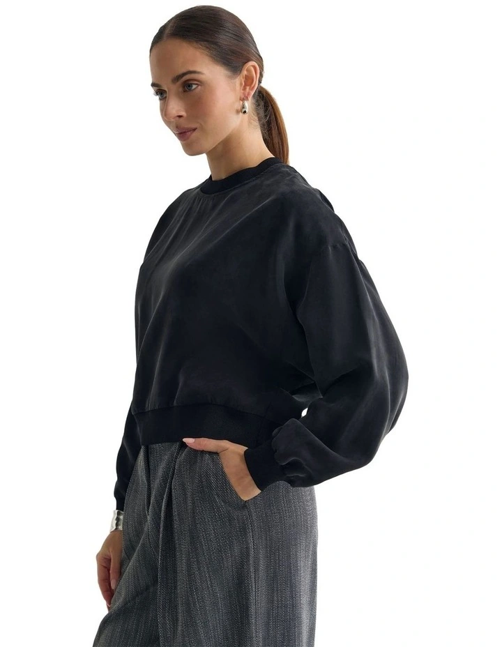 Lola Rib Collar Cupro Top in Black image 3