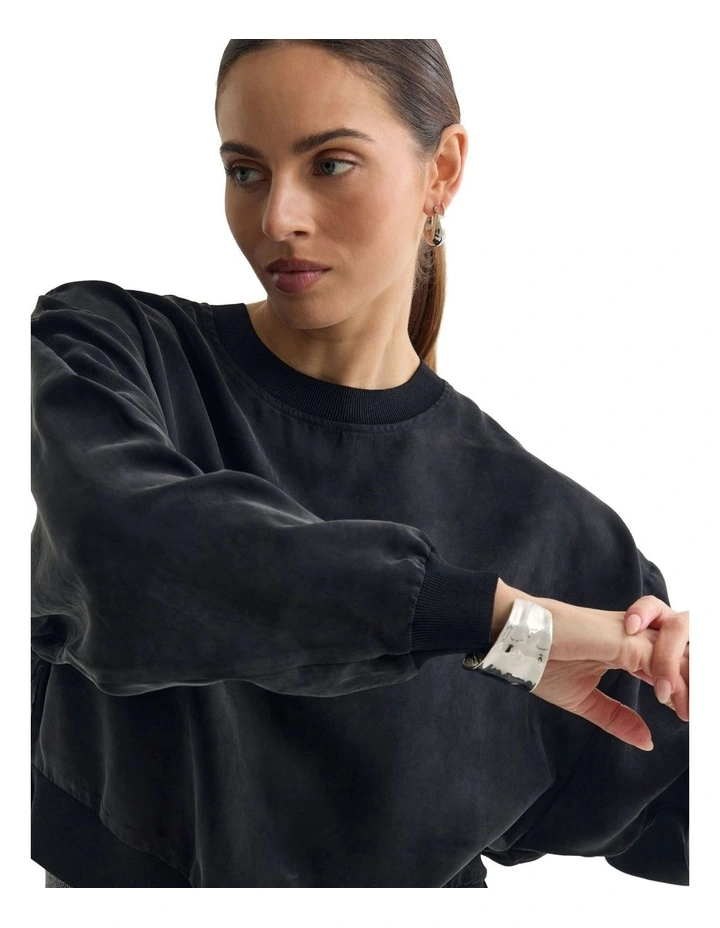 Lola Rib Collar Cupro Top in Black image 4