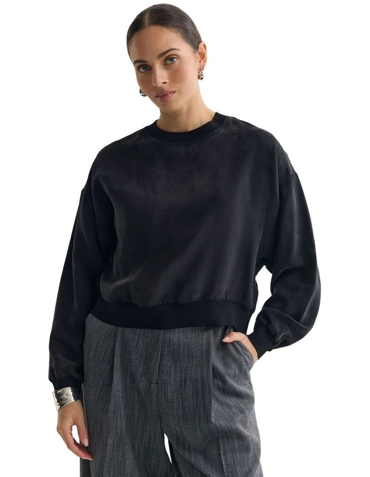 Lola Rib Collar Cupro Top in Black image 5