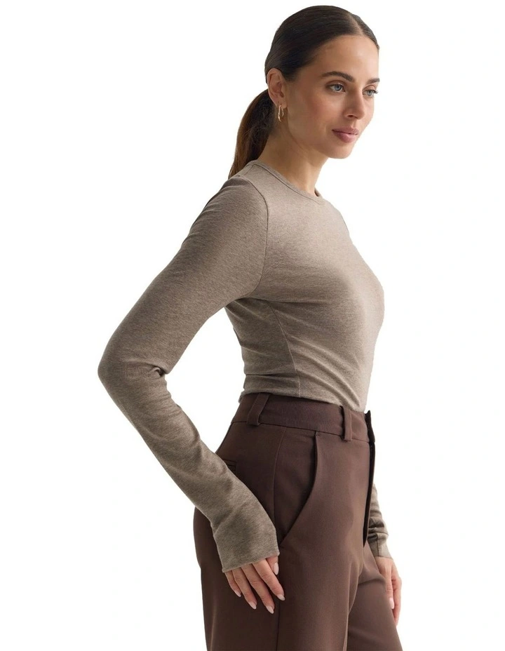 Holly Fine Wool Knit Jumper in Mocha image 3