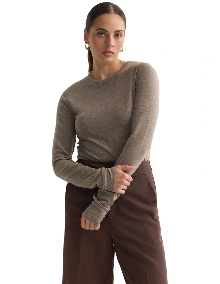 Holly Fine Wool Knit Jumper in Mocha image 5