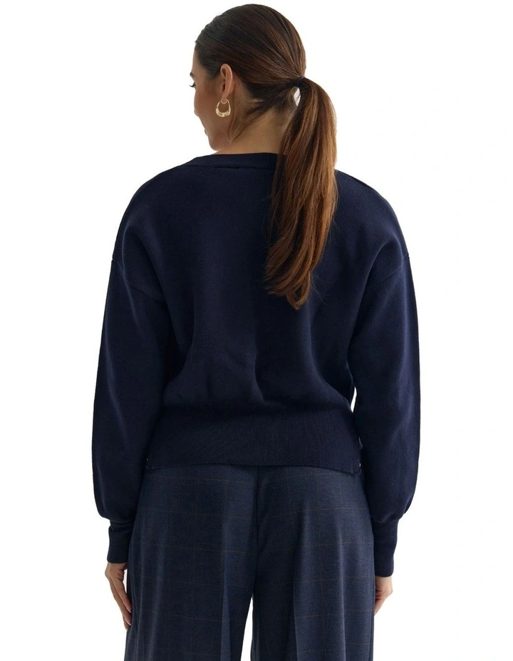 Wren Cotton Knit Jumper in Navy image 2