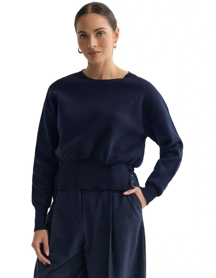 Wren Cotton Knit Jumper in Navy image 4