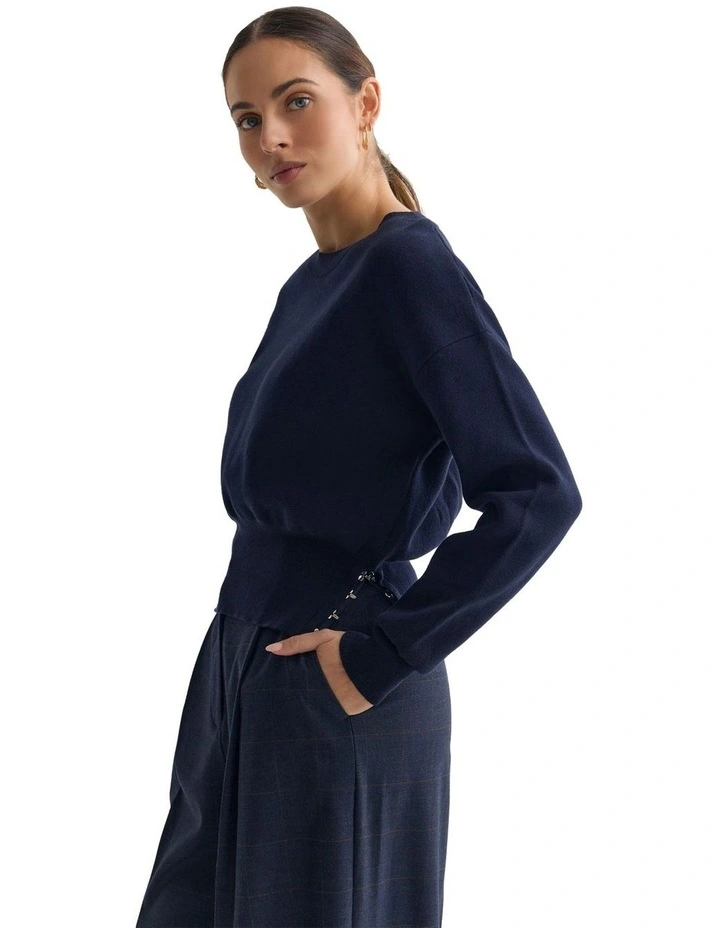Wren Cotton Knit Jumper in Navy image 7