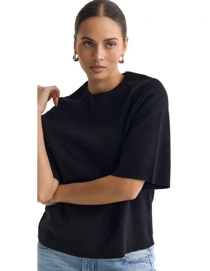 Katie Cotton Knit Jumper in Black image 7