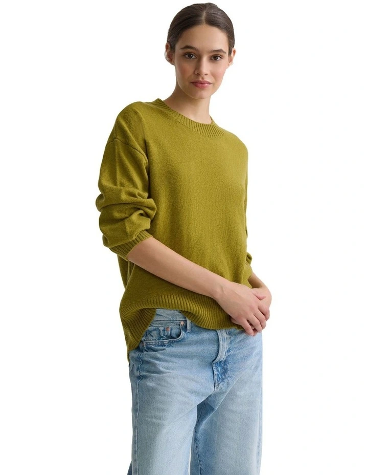 Toni Cashmere Blend Crew Neck Jumper in Light Olive image 3