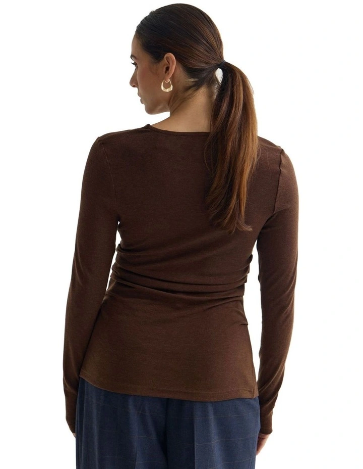 Lucy Fine Wool Knit Jumper in Chocolate image 2