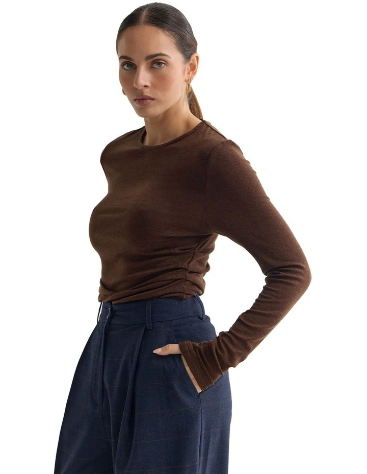 Lucy Fine Wool Knit Jumper in Chocolate image 3