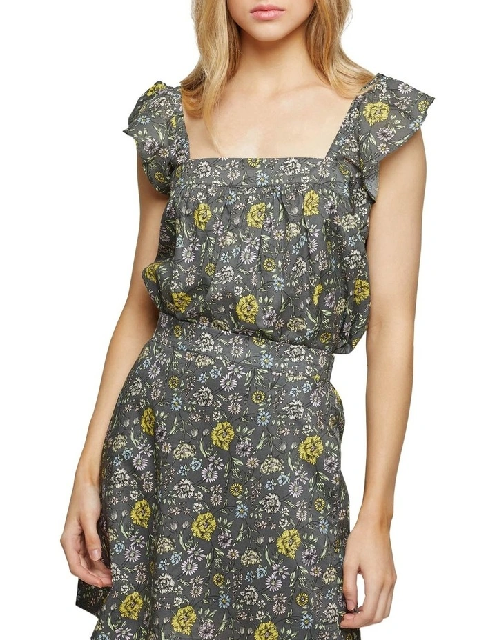 Lucielle Cotton Paisley Print Top Charcoal image 1