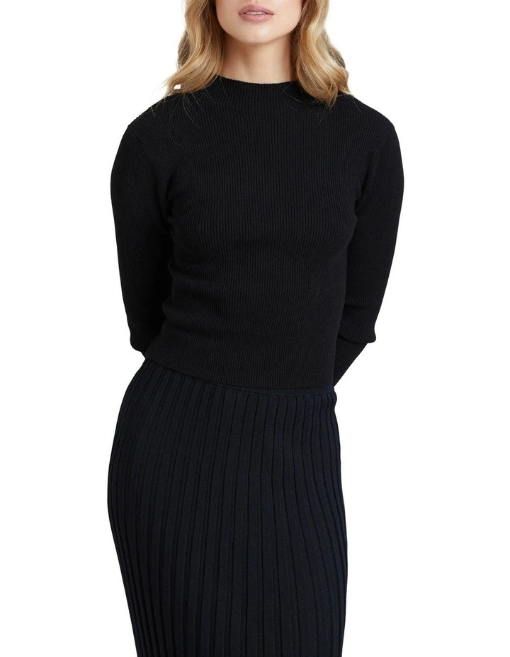 Jessica Long Sleeve Rib Crop Knit Top in Black image 1