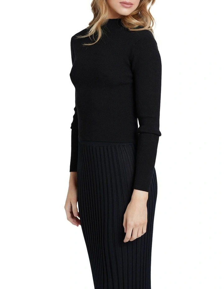 Jessica Long Sleeve Rib Crop Knit Top in Black image 2