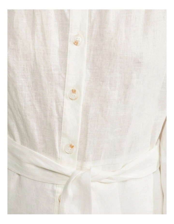 Kiana Balloon Sleeve Linen Dress in White image 6