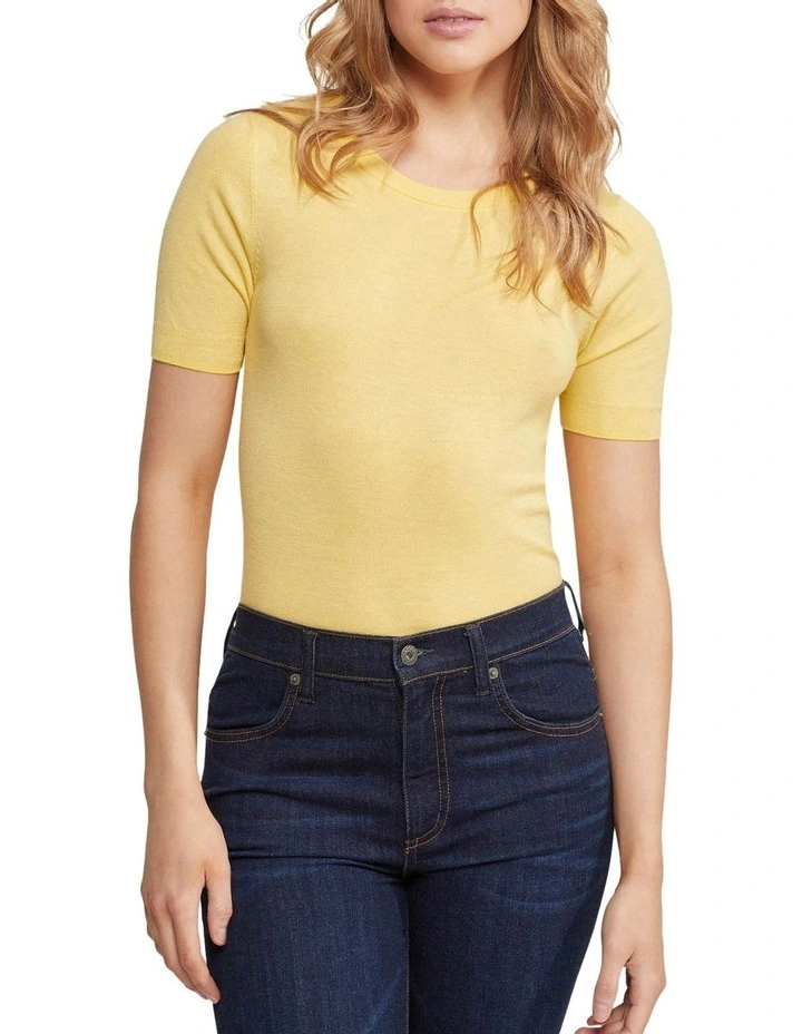 Grace Short Sleeve Cashmere Blend Knit in Butter Yellow image 1