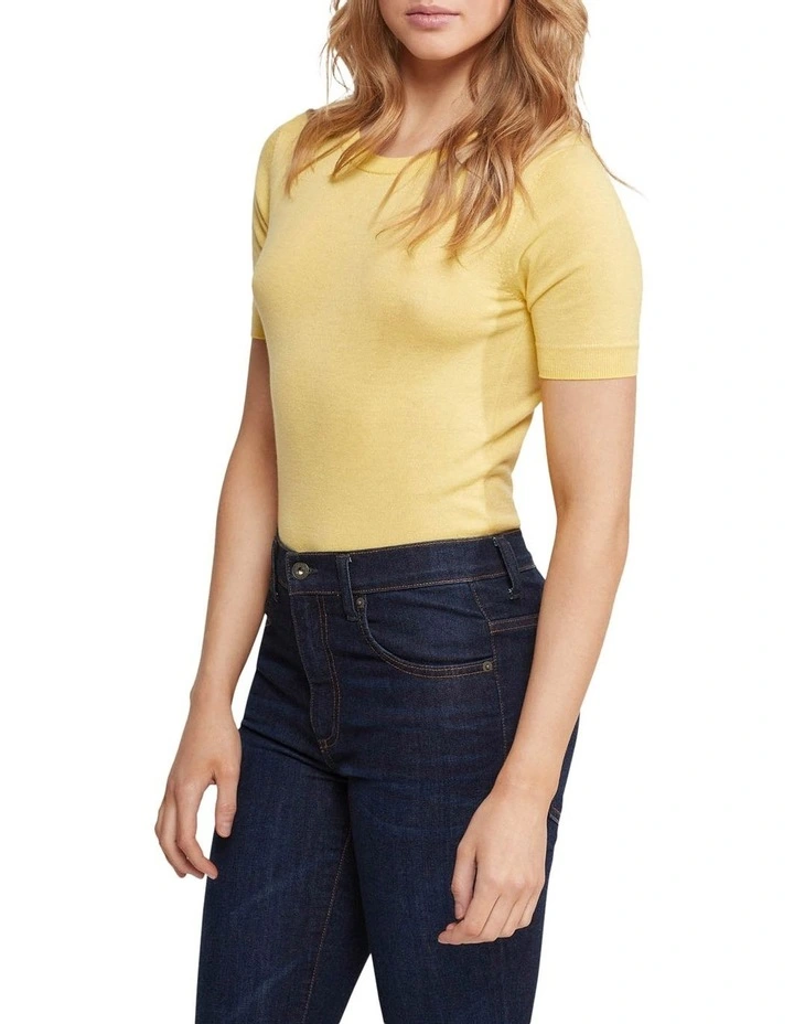 Grace Short Sleeve Cashmere Blend Knit in Butter Yellow image 2