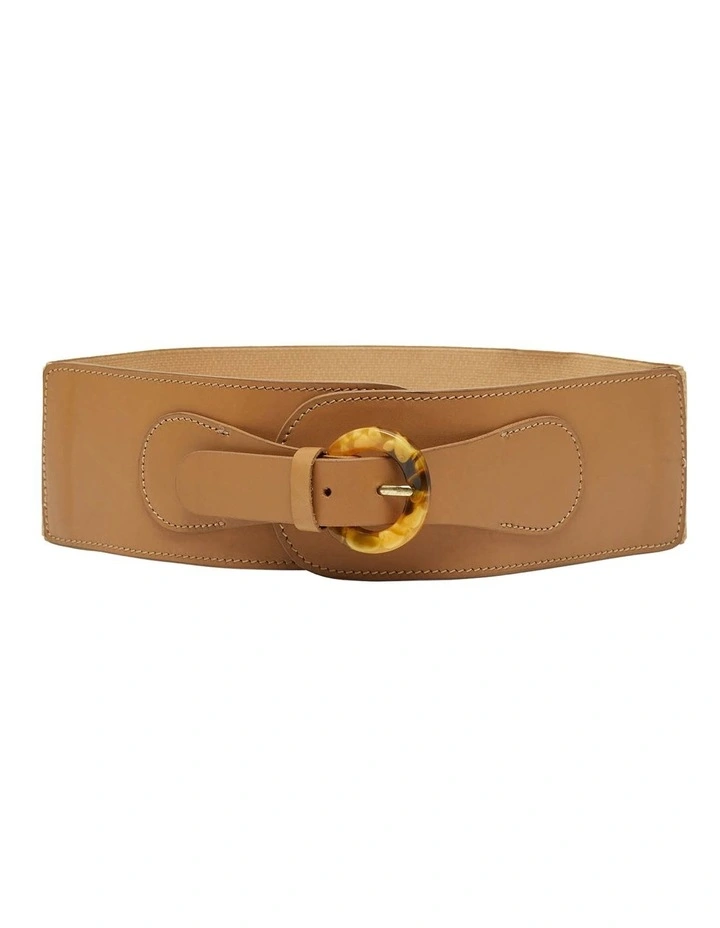 Lucinda Wide Leather & Elastic Belt in Tan/Natural image 1