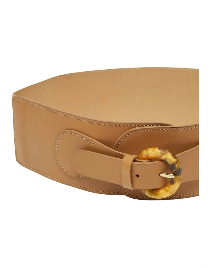 Lucinda Wide Leather & Elastic Belt in Tan/Natural image 2