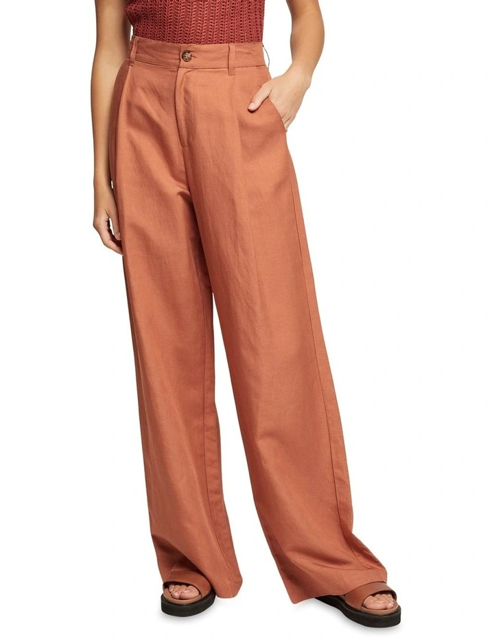 Bianca Linen Blend Wide Leg Pants in Brown image 1