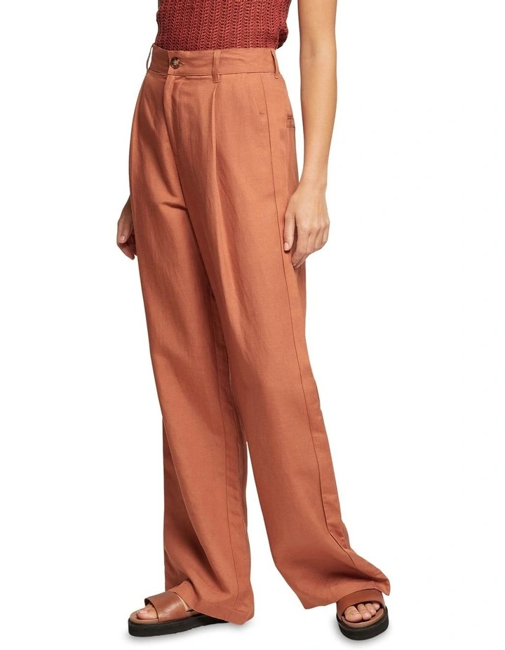 Bianca Linen Blend Wide Leg Pants in Brown image 3