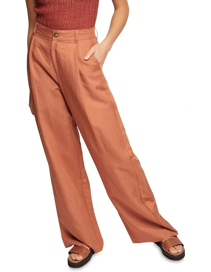 Bianca Linen Blend Wide Leg Pants in Brown image 4