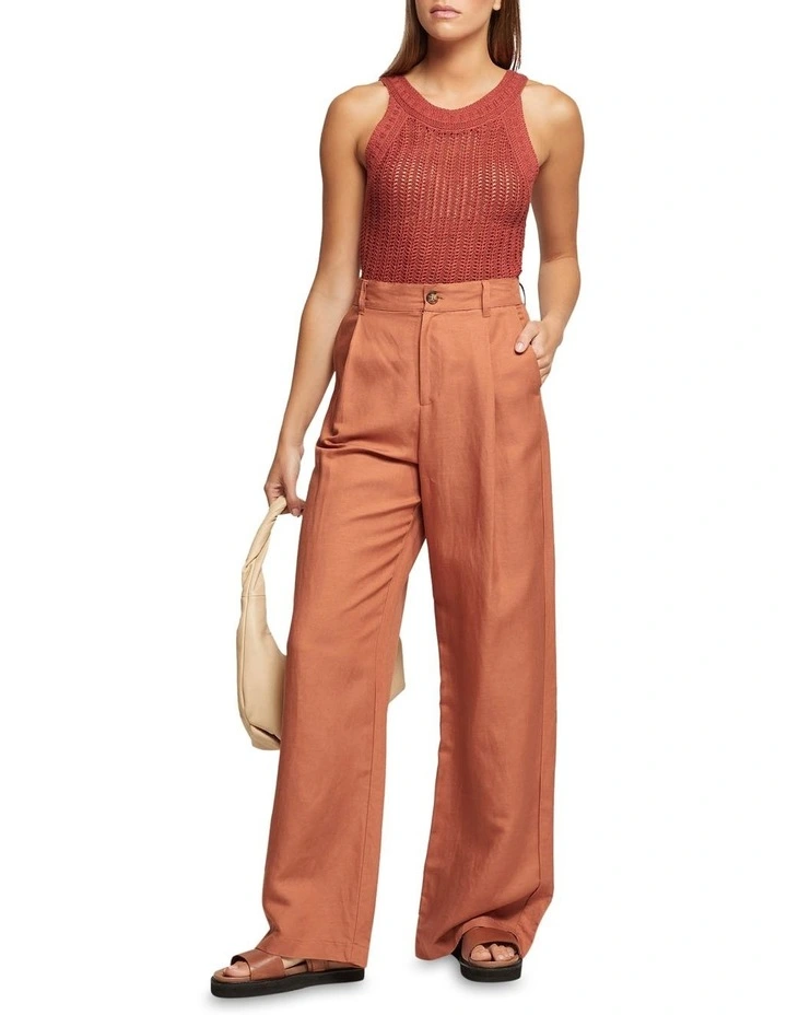 Bianca Linen Blend Wide Leg Pants in Brown image 5