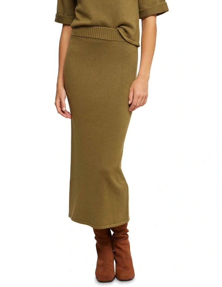 Nina Knitted Skirt in Khaki image 1