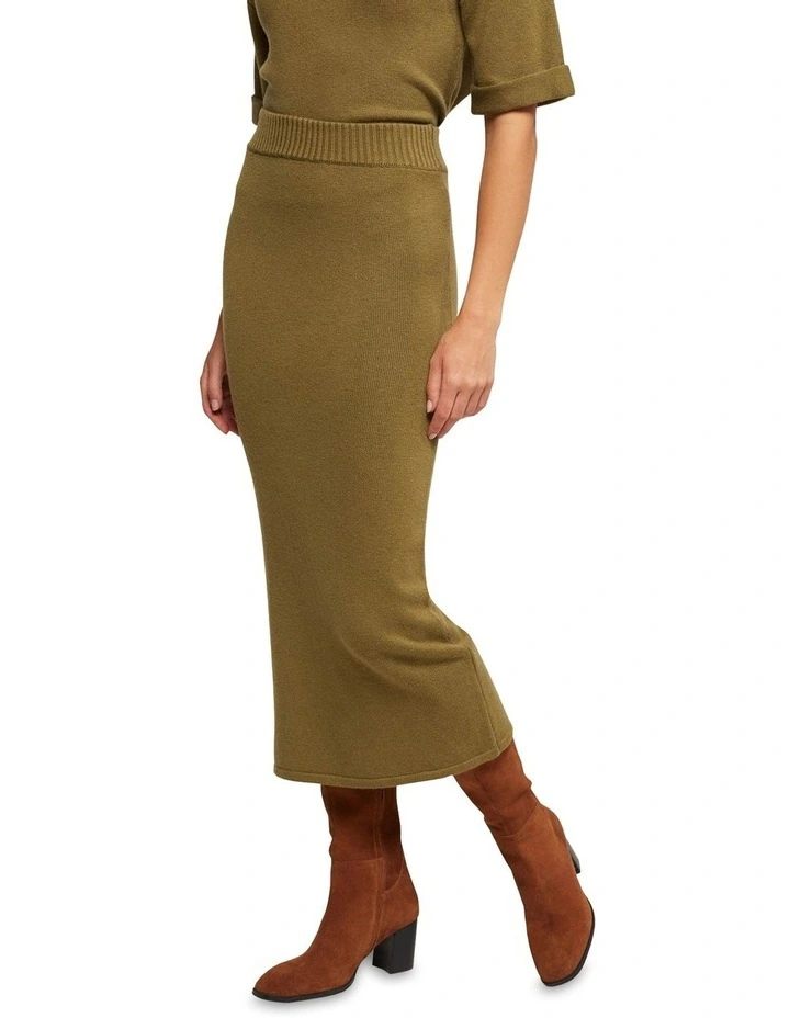 Nina Knitted Skirt in Khaki image 3