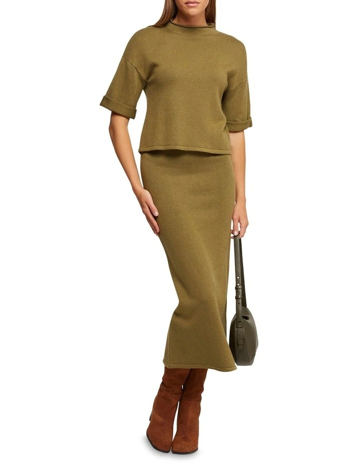 Nina Knitted Skirt in Khaki image 5