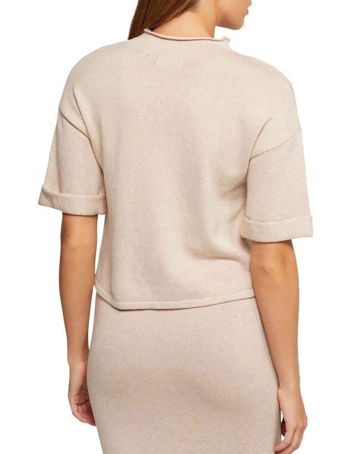 Kelly Crop Sleeve Knitted Top in Brown image 3