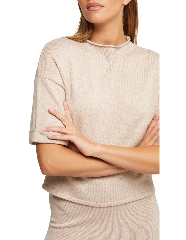 Kelly Crop Sleeve Knitted Top in Brown image 4