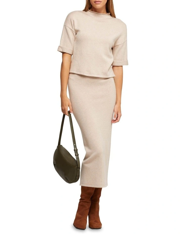 Kelly Crop Sleeve Knitted Top in Brown image 5