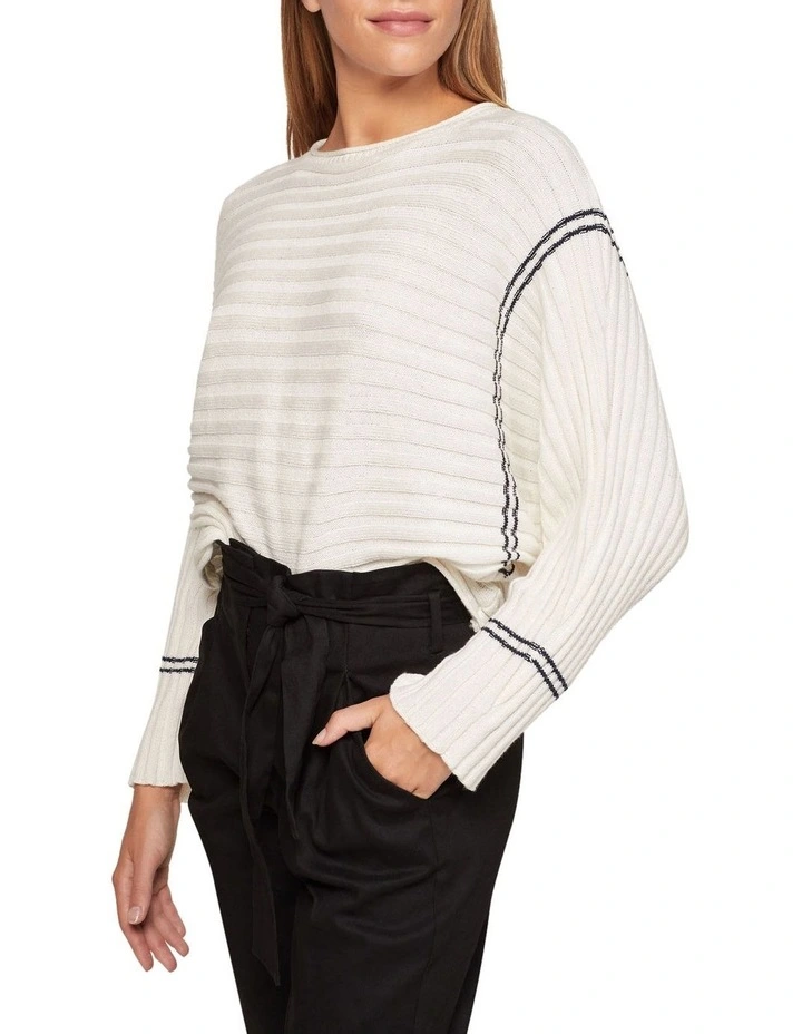 Lizzie Rib Knitted Pullover in White image 2